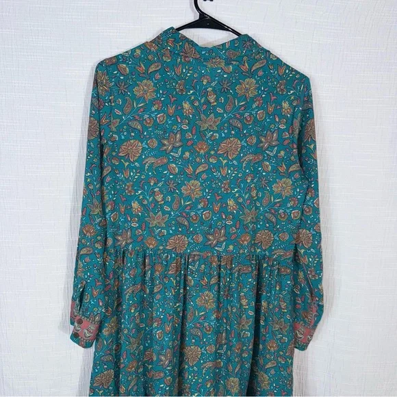 Boemo Maxi Dress –‎ Teal Floral Boho Prairie Style – Size medium petite - Picture 4 of 11